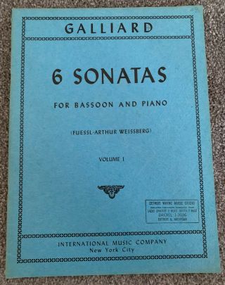 Galliard Sonata No 6 Bassoon Or Trombone & Piano Vol.  1 Book Fuessl Vtg Classical