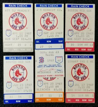 (7) 1987 Boston Red Sox Ticket Stubs Vs Mariners White Sox A 