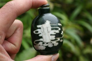 Antique Chinese Porcelain & Silver Enamel Painted Snuff Bottle