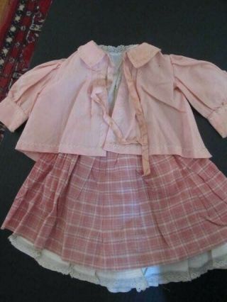 ANTIQUE VINTAGE,  26 inch DOLL OUTFIT GINGHAM SKIRT,  BLOUSE,  UNDERSKIRT,  JACKET 2