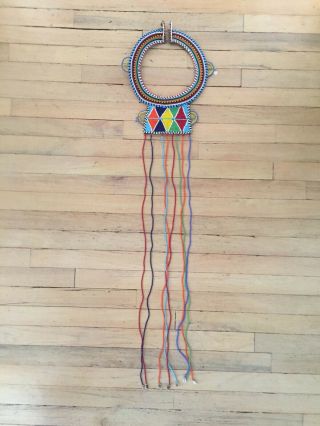 Vintage Beaded African Maasai Marriage Necklace Shell Tip Tassels