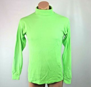 Vtg 80s Meister Mens Sz M Neon Green Turtleneck Base Layer Shirt Cotton Ski Snow