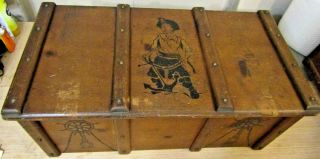 Mid Century Pirate Pirates Kids Wood Toy Box Solid Wood Chest Treasure Storage