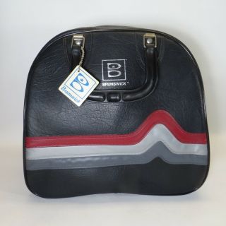 Vintage Brunswick Chevron Bowling Ball Bag Black Grey Red Stripe Case