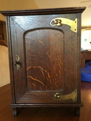 Antique Art Nouveau Oak Pipe Cabinet,  Tobacco Humidor Box
