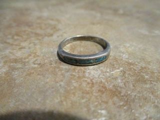 Fine Vintage Navajo Sterling Silver Inlay Turquoise Ring Size 6.  75