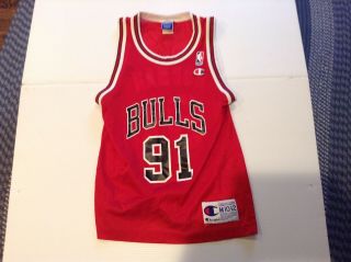 Vtg Dennis Rodman 91 Chicago Bulls Red Champion Jersey Sz Youth M (10/12) - Cool