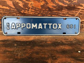 Vintage 1966 Appomattox Virginia License Plate Tag Topper 60s Stamped Metal