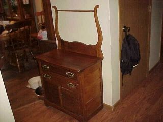 Antique Vintage Oak Dry Sink,  Entryway Table W/ Drying Rack Wash Stand Washstand