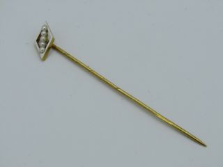 Vintage 14k Yellow Gold Seed Pearl White Enamel Stick Pin