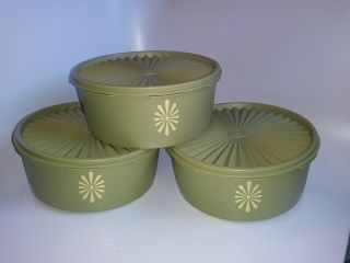 Set Of 3 Vintage Tupperware Avocado Green Small Servalier Canisters