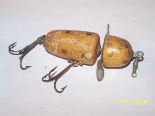 Vintage Pflueger Globe Wooden Fishing Lure - 2 & 3/4 " Rotating Body