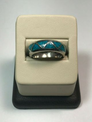 Native American Navajo Old Pawn Vintage Turquoise Sterling Silver Ring Size 7
