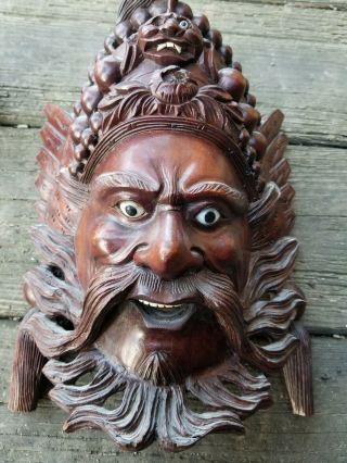 10 " Japanese Vintage Wooden Mask Red Devil Demon Skulls Asian Hand Carved