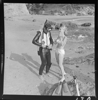 Vtg 1960 Photo Film Negative Beach Couple Scuba Diver Gear Wetsuits Aqua Lung 1