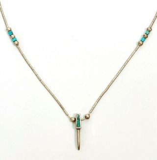 Vintage Native American Claw Sterling Silver Necklace W Turquoise Beads