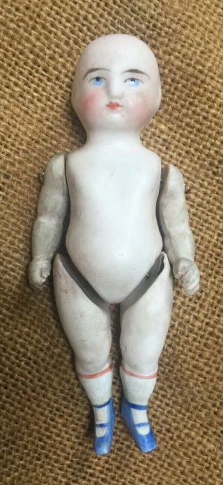 Antique All Bisque 4.  5” German Mignonette Jointed Doll