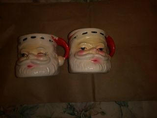 2 Vintage 1950s Santa Claus Head Mugs Cups 1 Winking Artmark Ceramics Japan
