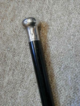 Antique Jonathan Howell Walking Stick With H/m Silver Pommel Top - London 1916