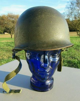 Vintage Army U.  S Military M1 Steel Helmet,  Rear Seam,  W/ Westinghouse Liner