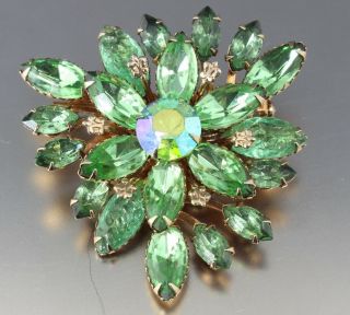 Vintage 50’s Green Crystal Glass Rhinestone Bead Brooch Pin