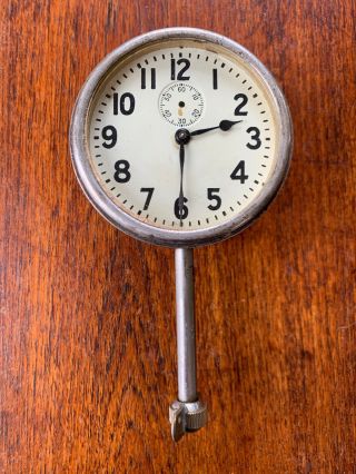 Antique Nickel Plated Brass Automobile Clock Vintage Car Dash Rare Long Stem