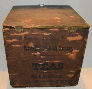 Antique General Store Pacific Mail Steamship Company Tea Wood Box Rare Find