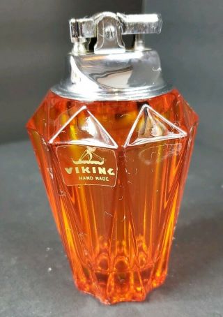 Vintage Orange Glass Viking Table Lighter Gorgeous Mid Century