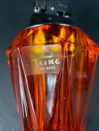 Vintage Orange Glass Viking Table Lighter Gorgeous Mid Century 2
