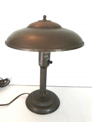 Vtg Metal Industrial Flying Saucer Ufo Mcm Desk Table Lamp Atomic Steampunk 15 "