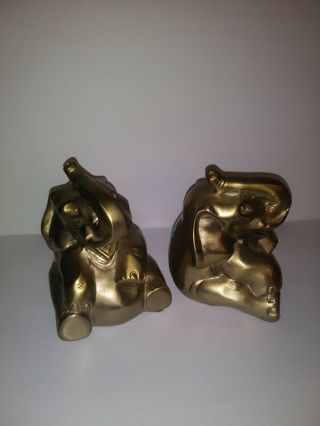 Vintage Pm Craftsman Cast Metal Brass Elephant Bookends