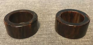Set Of 2 Vintage Bakelite Napkin Rings Marbled Brown Swirled Barrel Shape