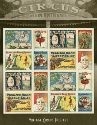 Vintage Circus Posters Usps Forever Stamps Sheet Scott 4898 - 4905,