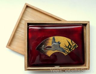 Rare & Fine Japanese Maki - E/sempoh Lacquer Bird Kingfisher Cigarette Case - Box