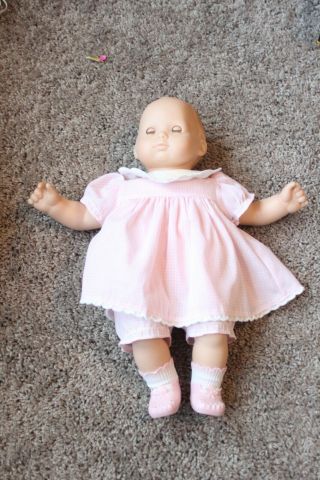 Vintage Pleasant Company American Girl Bitty Baby Blonde Blue Eyes 14 Pink Dres