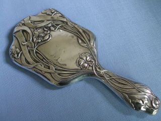 Art Nouveau Hallmarked Silver Hand Mirror Birmingham 1905 William Hair Haseler
