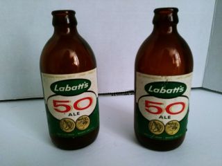 2 Vintage Labatts 50 Stubby Beer Bottle Paper Label London Toronto Canada