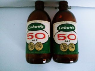 2 Vintage Labatts 50 Stubby Beer Bottle Paper Label London Toronto Canada 2