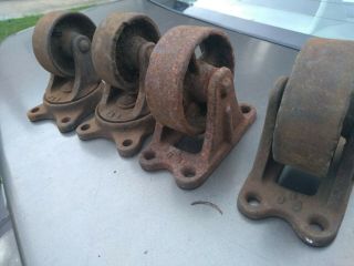 4 Antique Cart Wheel Vintage Cast Iron Industrial Age Caster 3a3 And Dbs