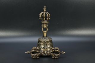 Ghanti Bell Vajra Meditation Antique Buddhist 9 Pronged Bronze Tibetan Nepal