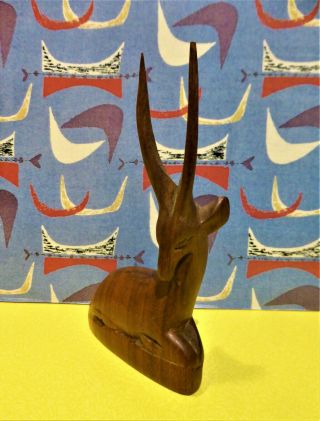 Vintage Retro Mid Century Hand Carved Hard Wood Teak Antelope Deer 60s 3