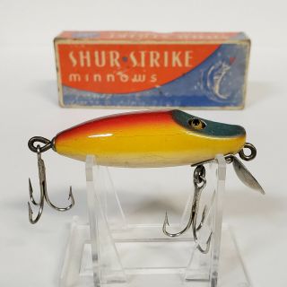 Vintage Shur Strike River Runt Sinking Lure In Rainbow With Correct Matching Box