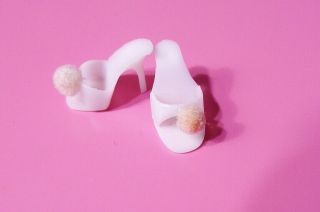 Vintage Barbie White Open Toe Shoes With Pom Poms One Marked Japan