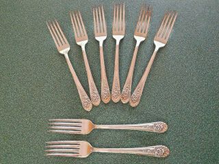 Set Of 8 Vintage Wm Rogers Is Jubilee Silverplate Dinner Forks,  7 5/8 ",  Ca 1953