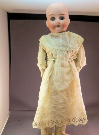 Old Antique German Germany Doll Bisque Head Leather Body Blue Eyes