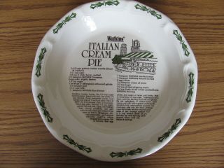 Vintage Watkins 1983 Italian Cream Pie 10 1/2 " Plate / Dish 6484 W/ Recipe