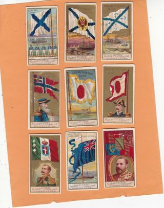 Allen & Ginter Scarce Part Set 9/50.  Naval Flags.  Cat £162.  00.  Issued1887
