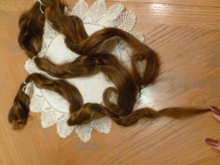 For Antique Doll Wig Making: 3 Medium Brown Hanks Of Hair 21 " Long