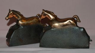 Vintage Metal Full Horse Bookends - 1 Side Bronze Color & Other A Charcoal