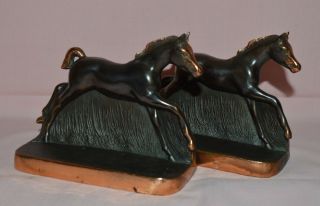 VINTAGE METAL FULL HORSE BOOKENDS - 1 SIDE BRONZE COLOR & OTHER A CHARCOAL 2
